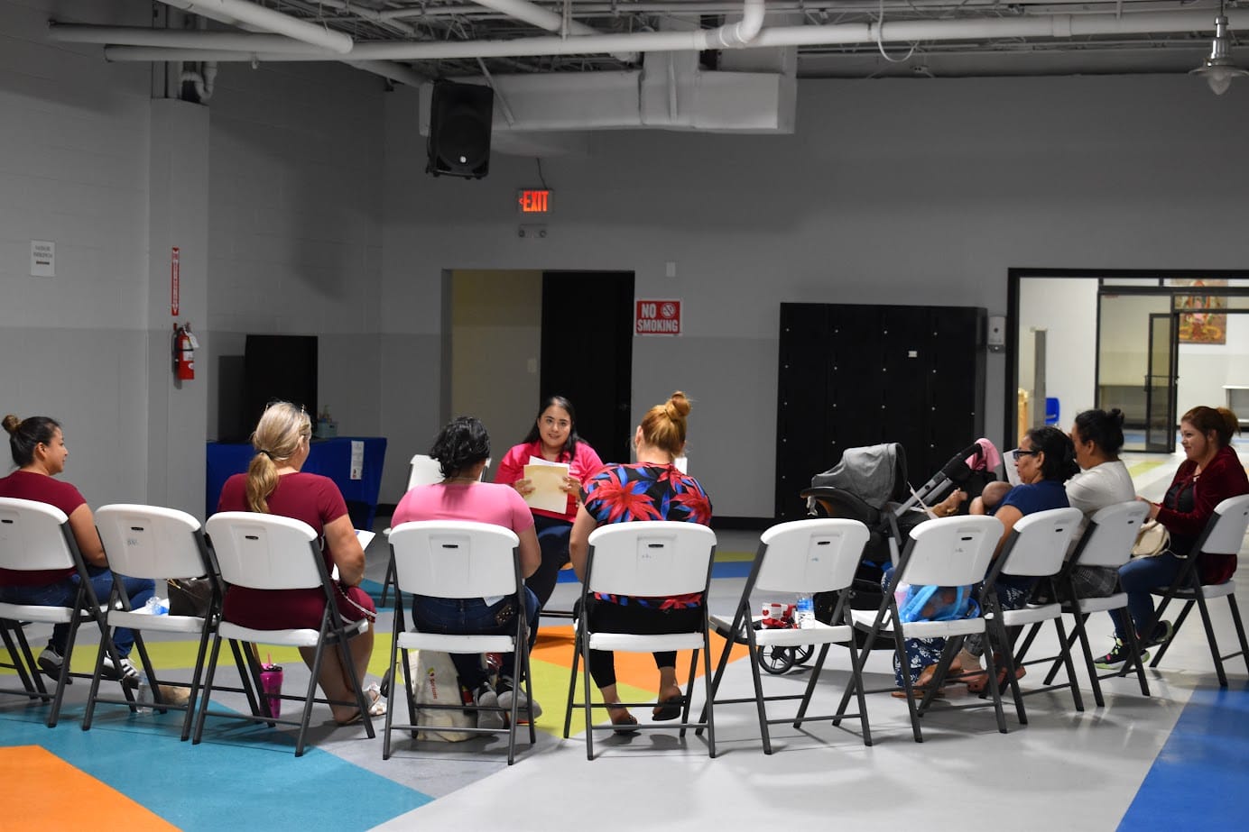 A seated discussion group in a classroom.